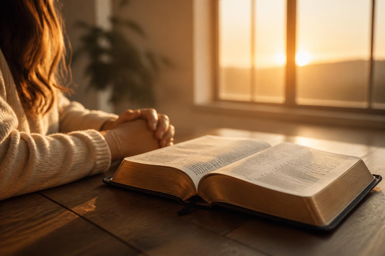Open Bible at sunrise